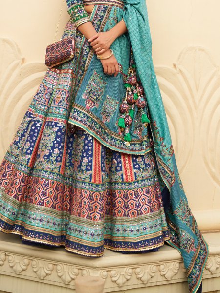 Blue Smooth Rajvadi Silk Embroidered Bridal Wedding Heavy Border Lehenga Choli