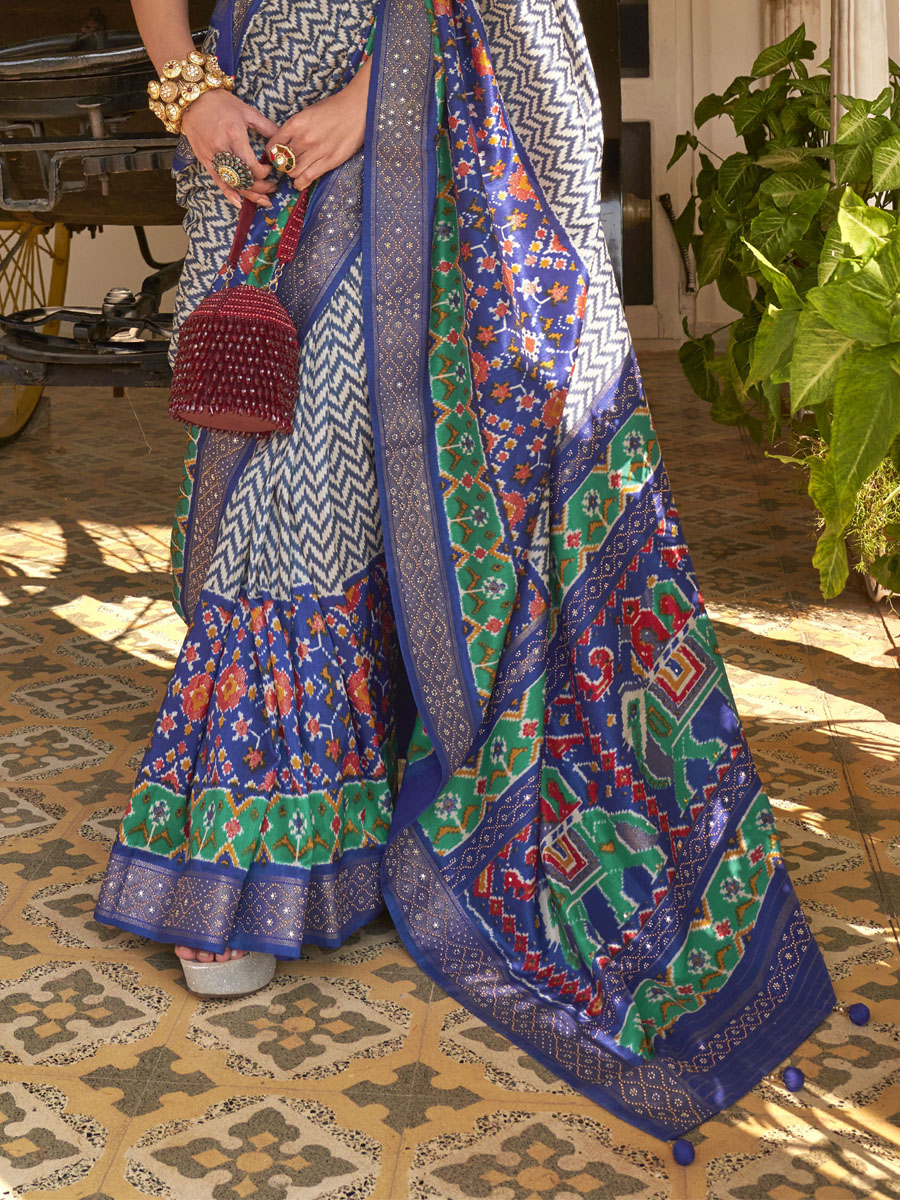 Blue Smooth Silk Printed Party Festival Contemporary Saree