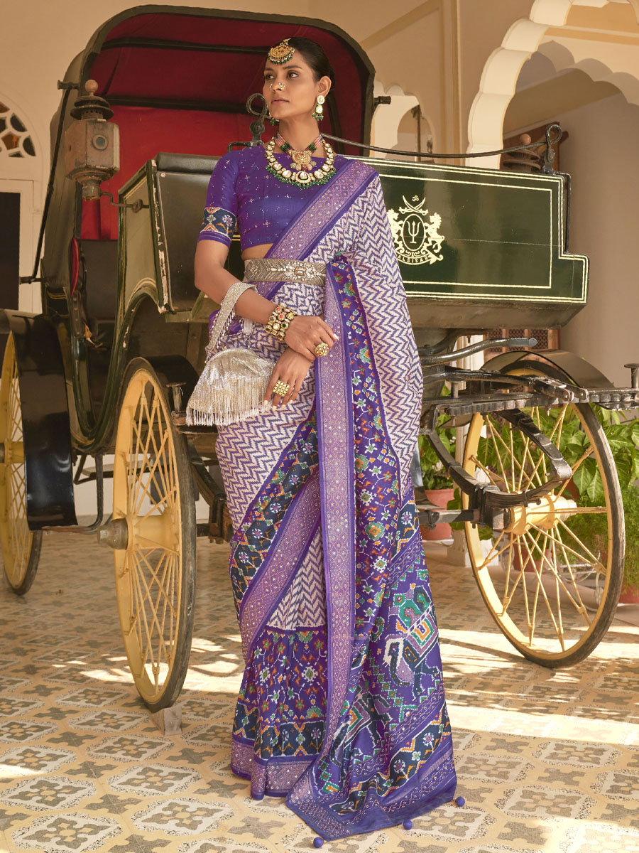 Blue Smooth Silk Printed Party Festival Contemporary Saree