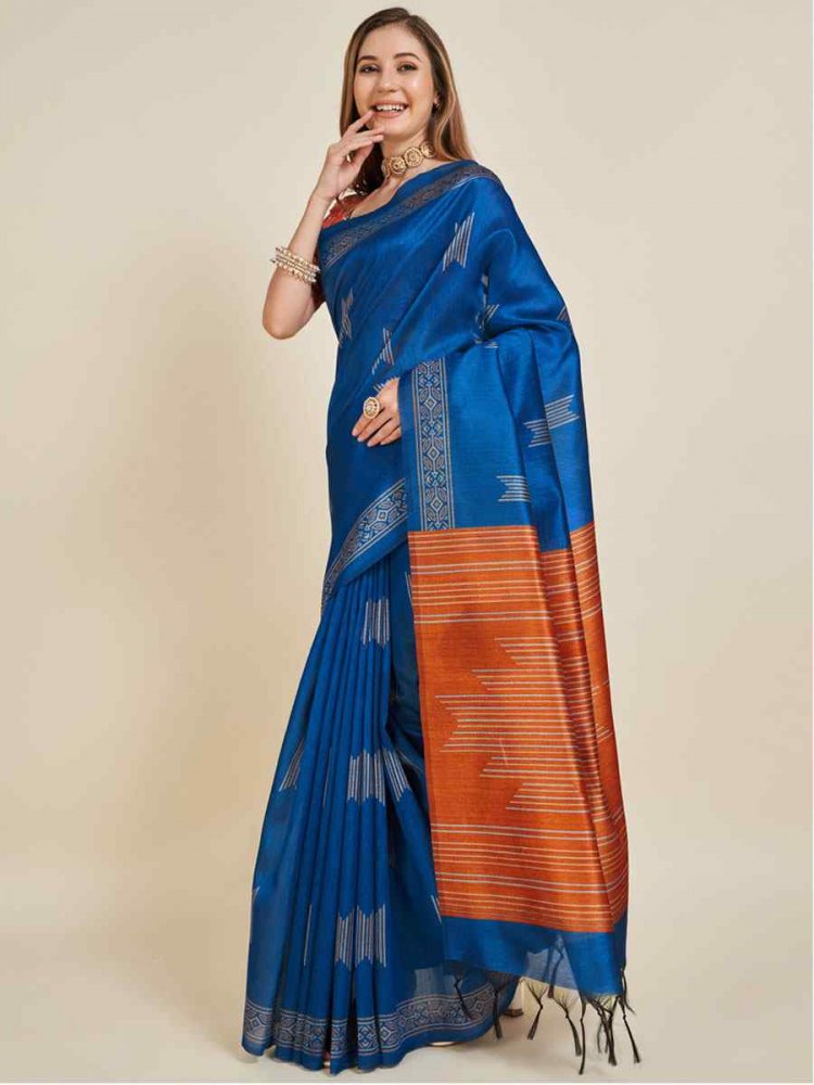 Blue Sofi Silk Handwoven Wedding Festival Heavy Border Saree