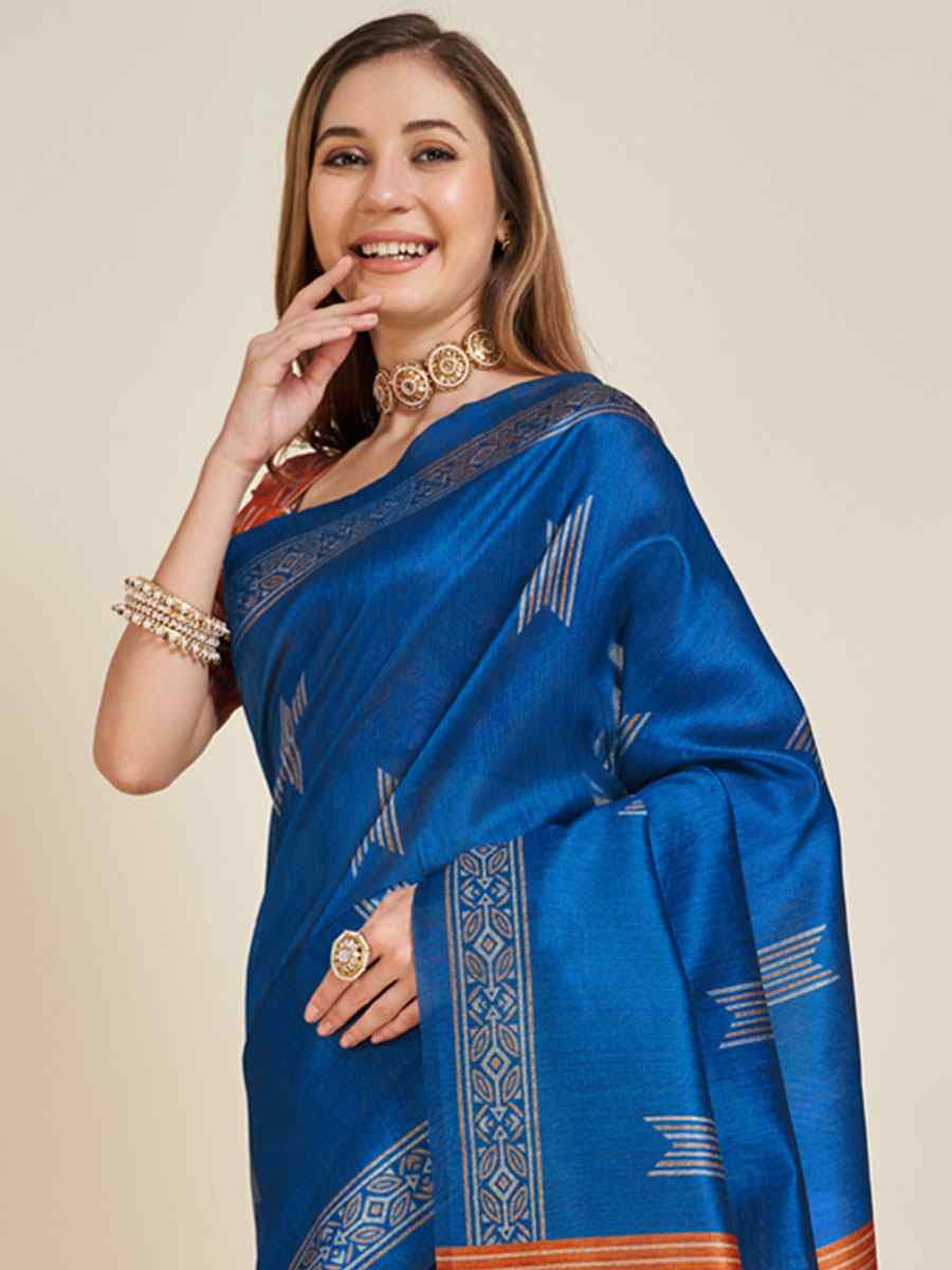 Blue Sofi Silk Handwoven Wedding Festival Heavy Border Saree