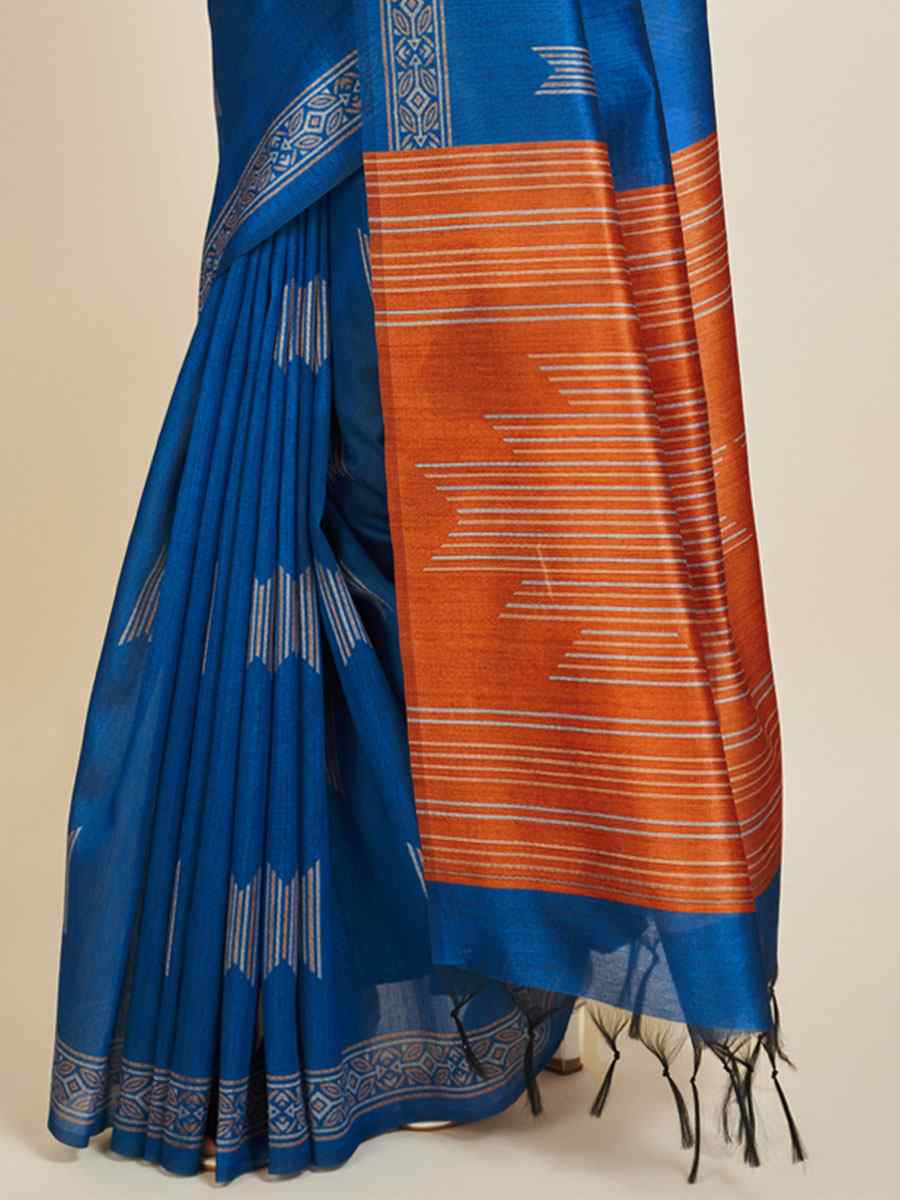 Blue Sofi Silk Handwoven Wedding Festival Heavy Border Saree