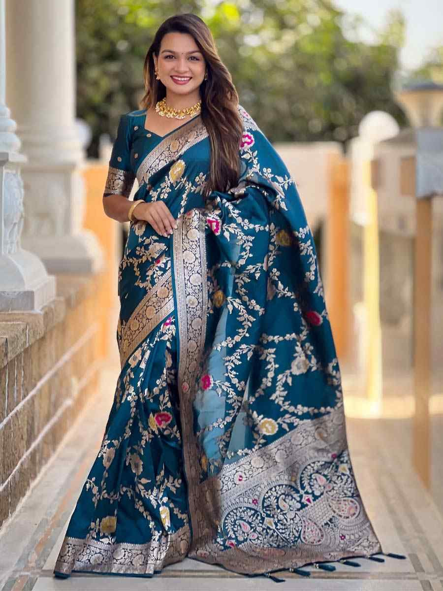 Blue Soft Banarashi Silk Handwoven Festival Wedding Fancy Heavy Border Saree