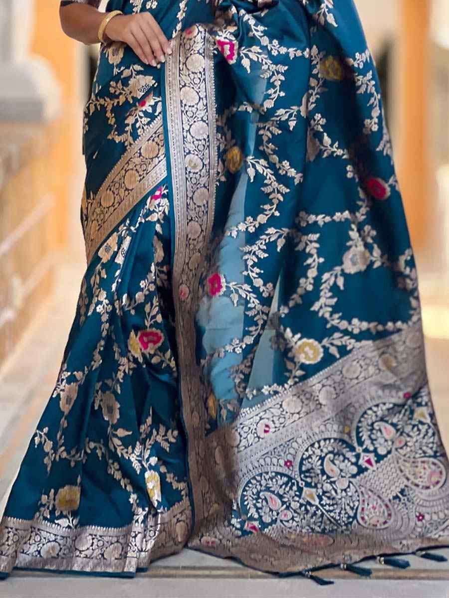 Blue Soft Banarashi Silk Handwoven Festival Wedding Fancy Heavy Border Saree