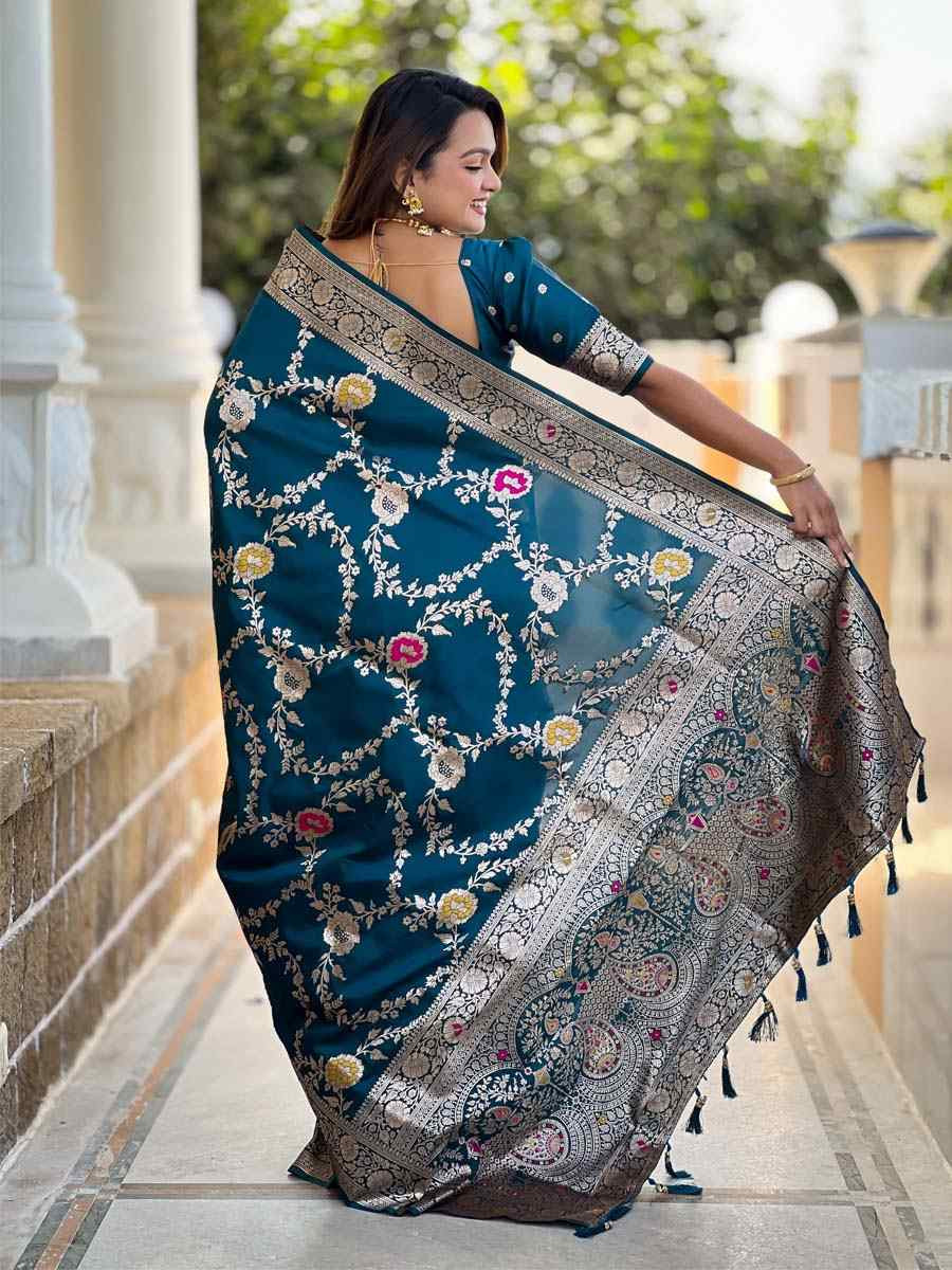 Blue Soft Banarashi Silk Handwoven Festival Wedding Fancy Heavy Border Saree
