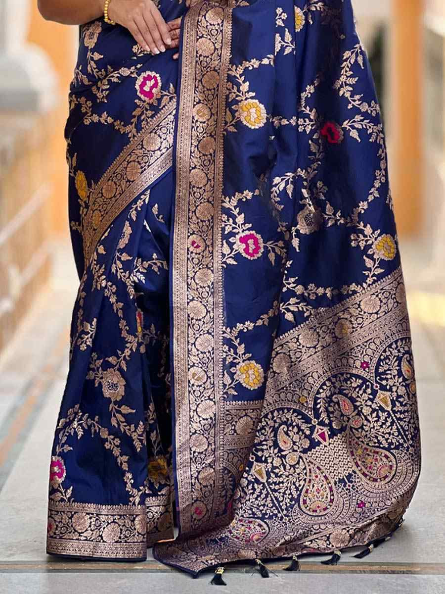 Blue Soft Banarashi Silk Handwoven Festival Wedding Fancy Heavy Border Saree