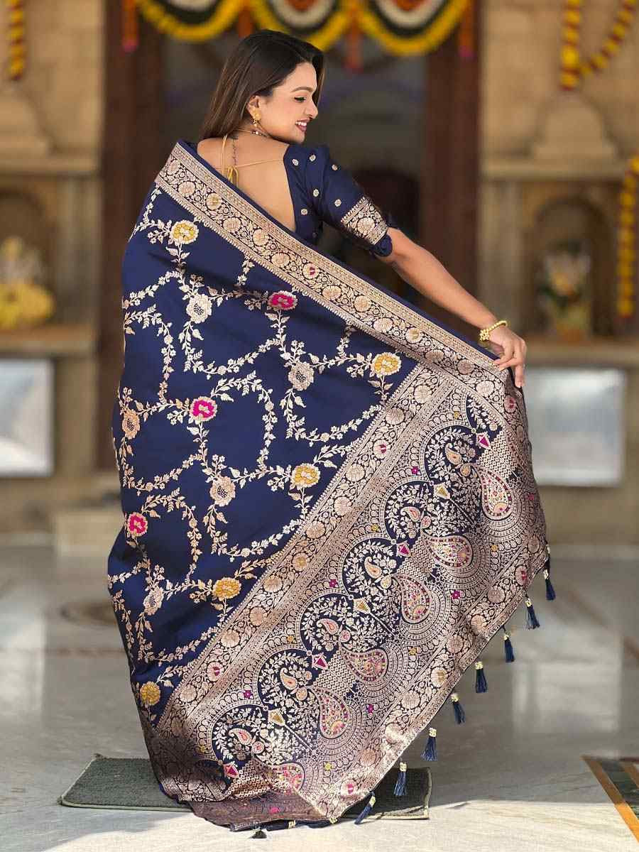 Blue Soft Banarashi Silk Handwoven Festival Wedding Fancy Heavy Border Saree