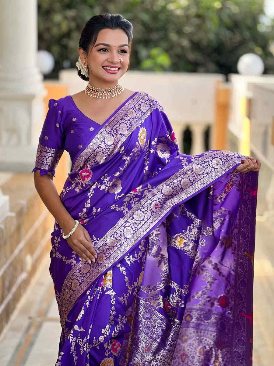 Blue Soft Banarashi Silk Handwoven Festival Wedding Fancy Heavy Border Saree