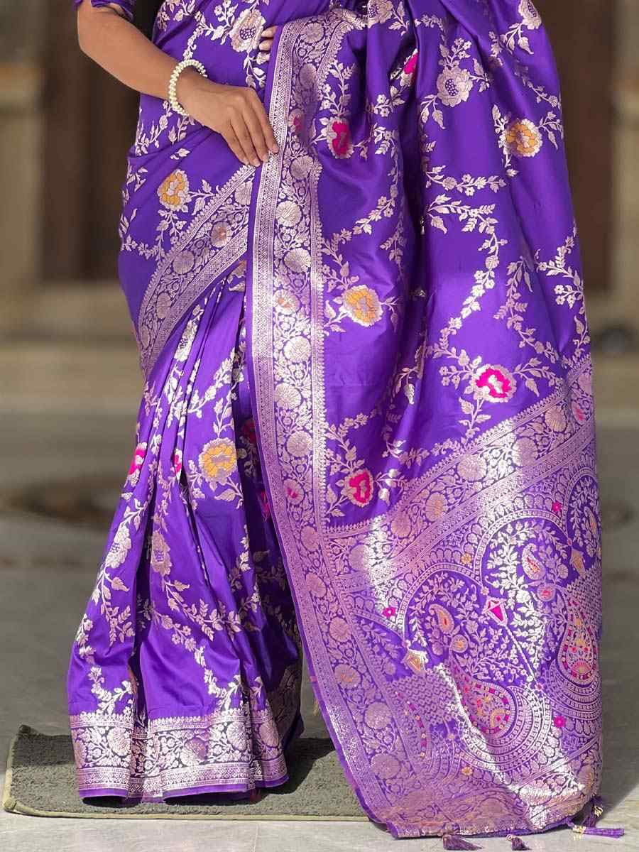 Blue Soft Banarashi Silk Handwoven Festival Wedding Fancy Heavy Border Saree