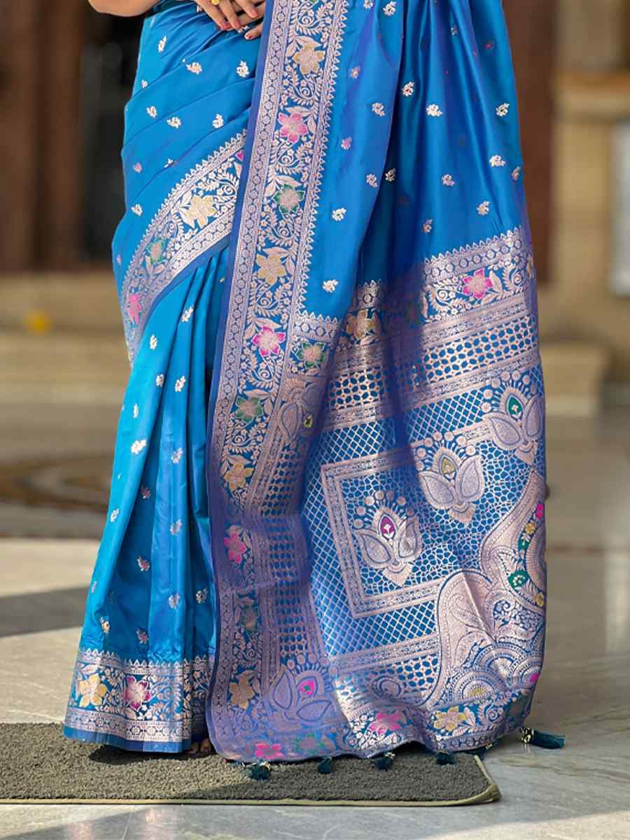 Blue Soft Banarashi Silk Handwoven Festival Wedding Heavy Border Saree