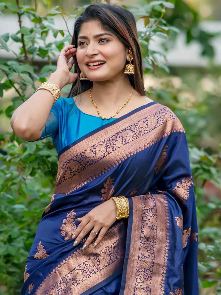 Blue Soft Banarasi Silk Handwoven Festival Festival Heavy Border Saree