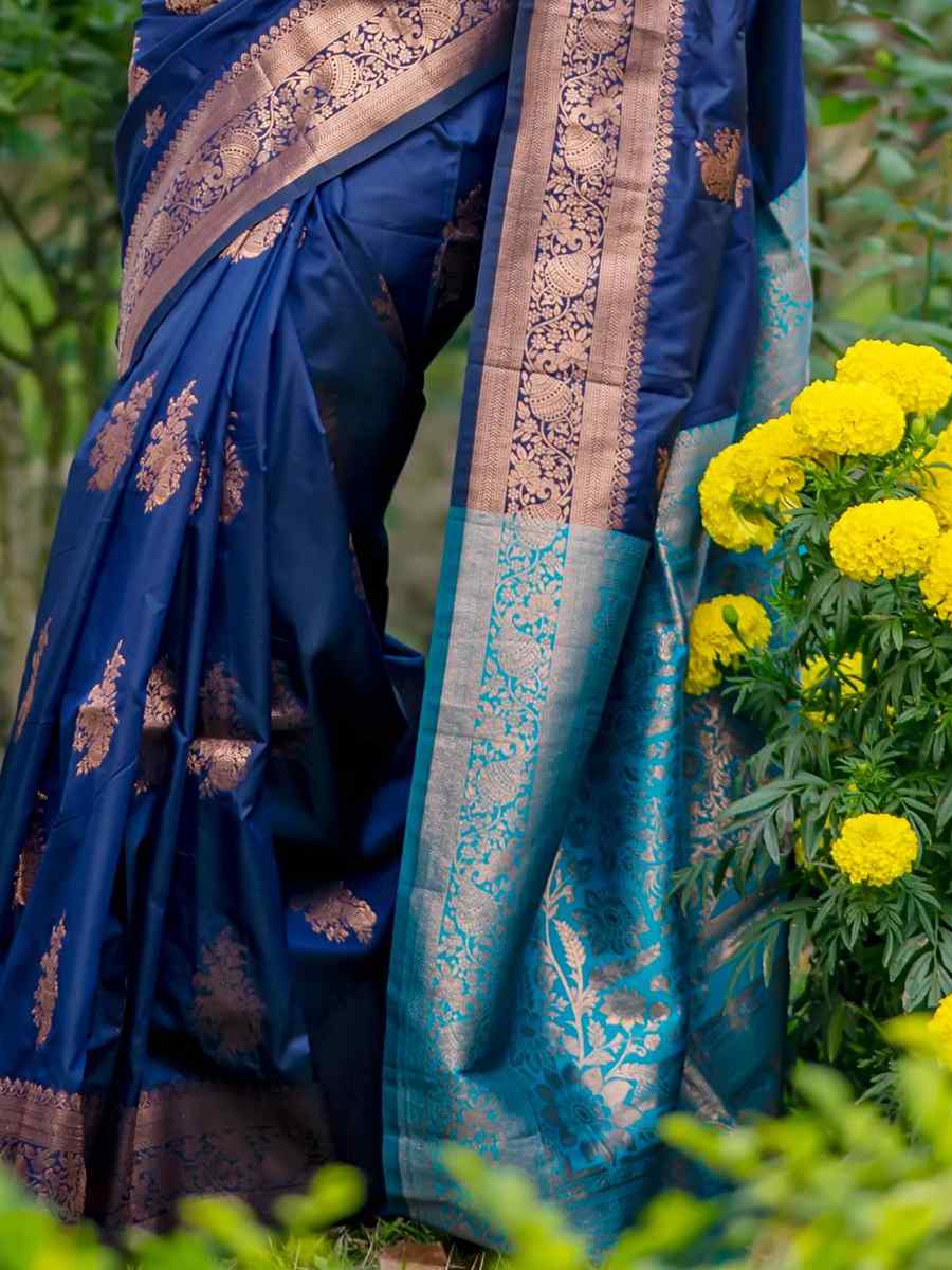 Blue Soft Banarasi Silk Handwoven Festival Festival Heavy Border Saree