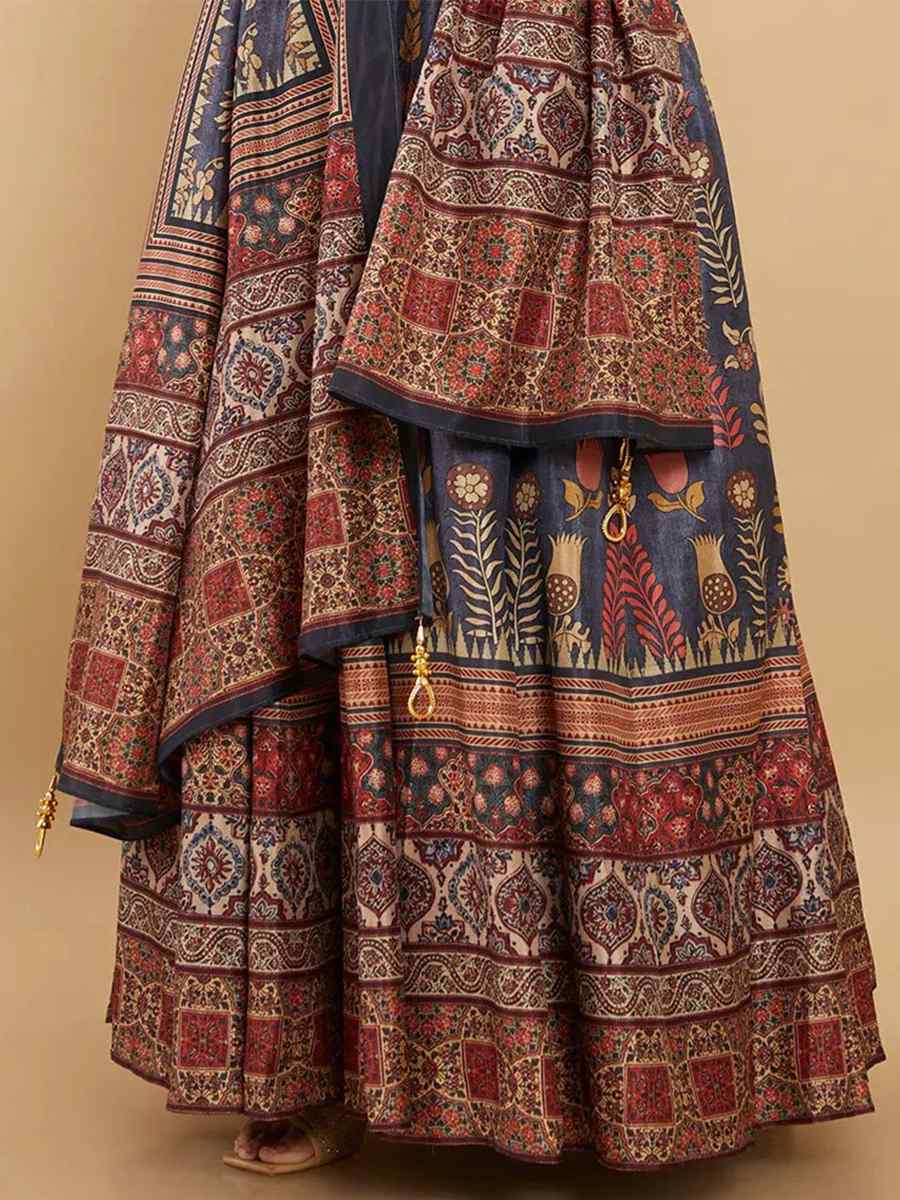 Blue Soft Dola Silk Printed Festival Casual Ready Anarkali Salwar Kameez