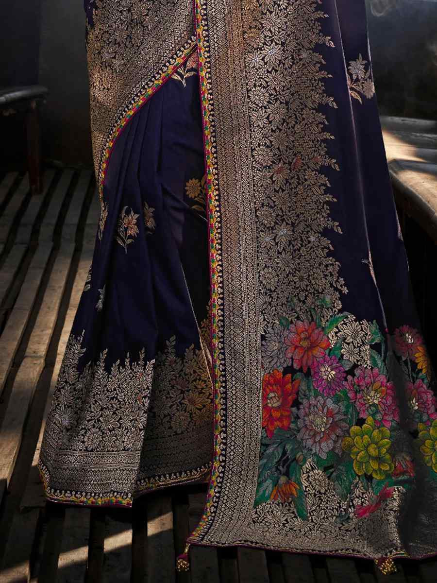 Blue Soft Dola Viscose Silk Handwoven with Embroidered Festival Wedding Fancy Heavy Border Saree