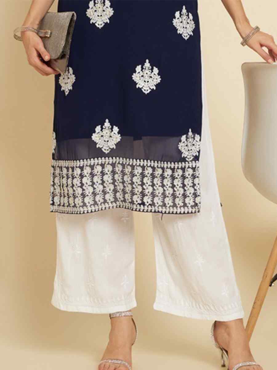 Blue Soft Georgette Embroidered Festival Casual Kurti