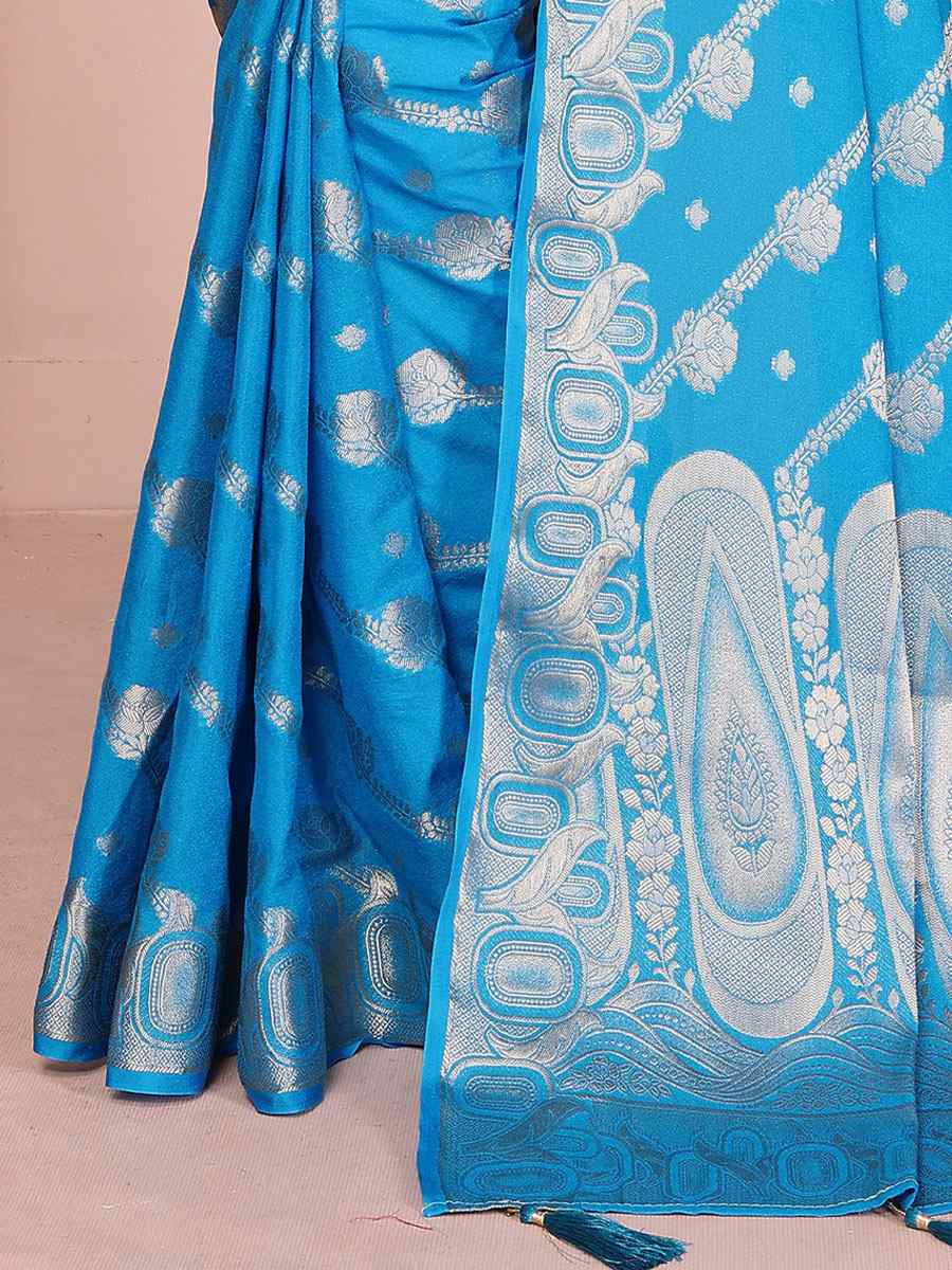 Blue Soft Georgette Silk Handwoven Festival Wedding Fancy Heavy Border Saree