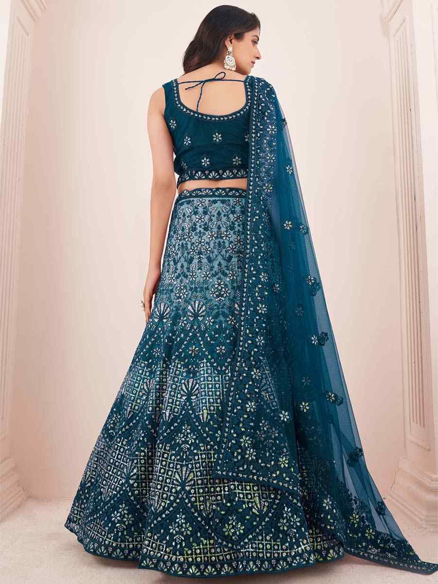 Blue Soft Net Embroidered Festival Wedding Circular Lehenga Choli
