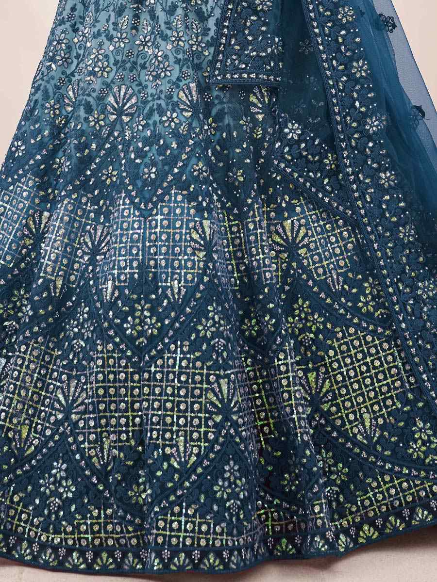 Blue Soft Net Embroidered Festival Wedding Circular Lehenga Choli
