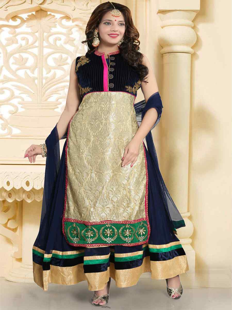 Blue Soft Net Printed Festival Casual Gown