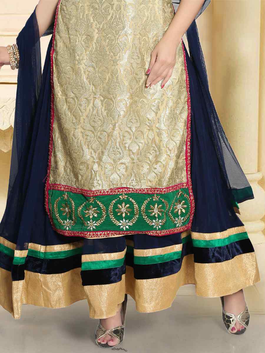 Blue Soft Net Printed Festival Casual Gown