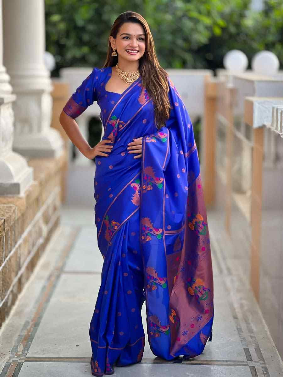 Blue Soft Pathani Silk Handwoven Festival Wedding Fancy Heavy Border Saree