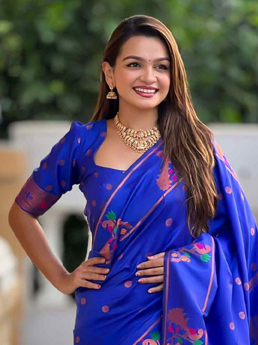 Blue Soft Pathani Silk Handwoven Festival Wedding Fancy Heavy Border Saree