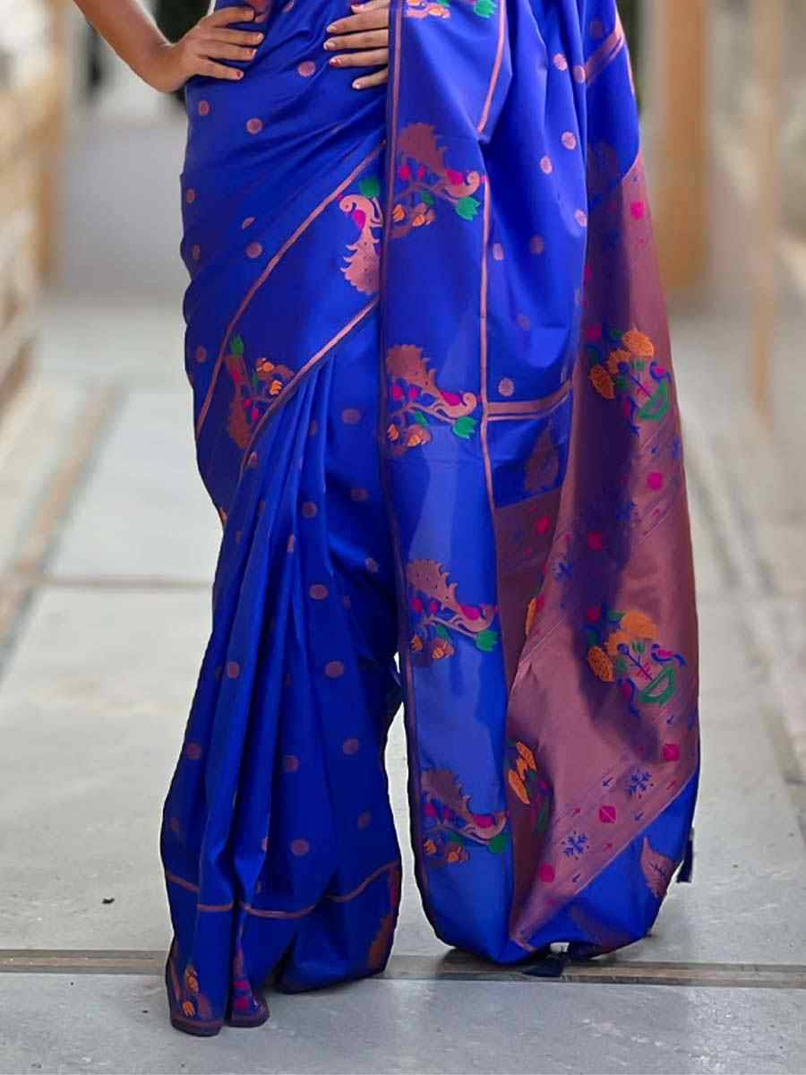 Blue Soft Pathani Silk Handwoven Festival Wedding Fancy Heavy Border Saree