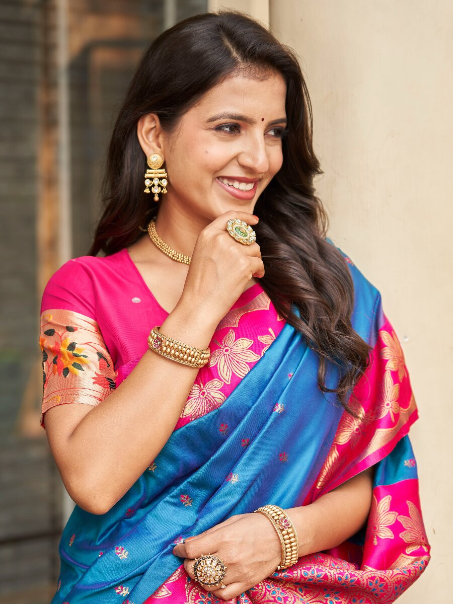 Blue Soft Silk Banarasi Zari Weaves Meenakari Work Wedding Reception Party Festival Casual Heavy Border Sarees