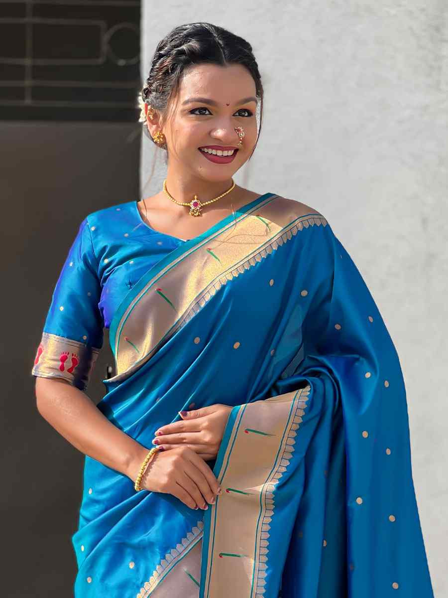 Blue Soft Silk Handwoven Casual Reception Festival Wedding Fancy Classic Style Sarees