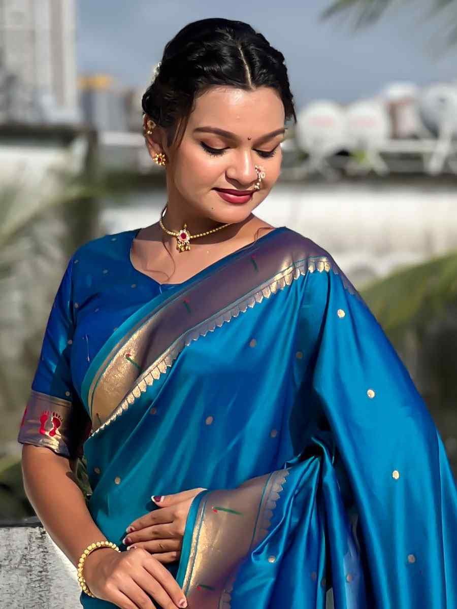 Blue Soft Silk Handwoven Casual Reception Festival Wedding Fancy Classic Style Sarees