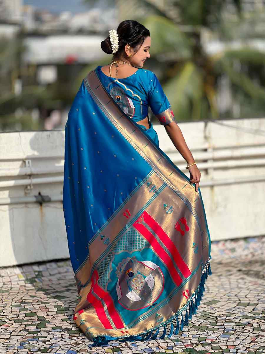 Blue Soft Silk Handwoven Casual Reception Festival Wedding Fancy Classic Style Sarees
