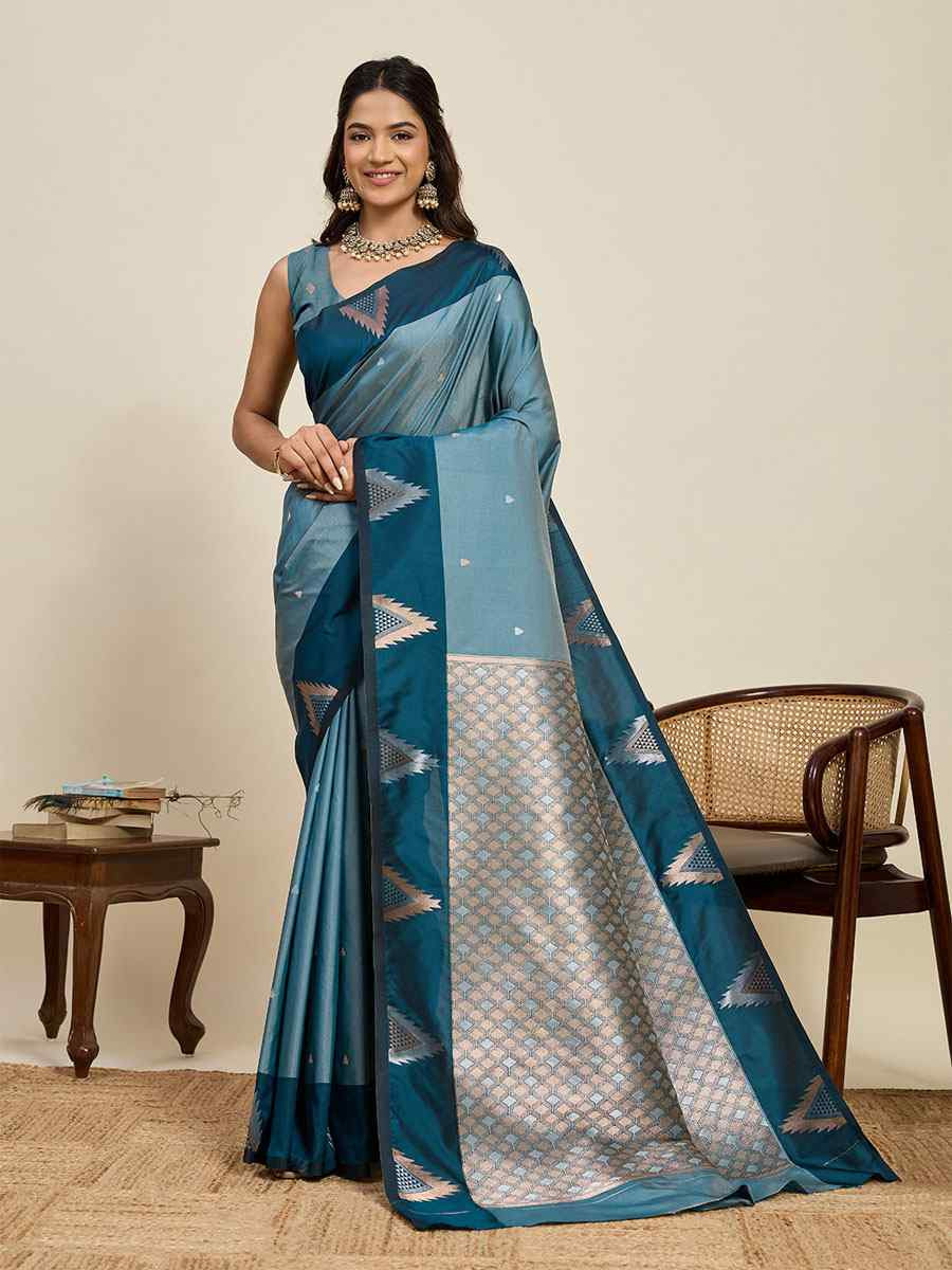 Blue Soft Silk Handwoven Casual Reception Festival Wedding Fancy Heavy Border Saree