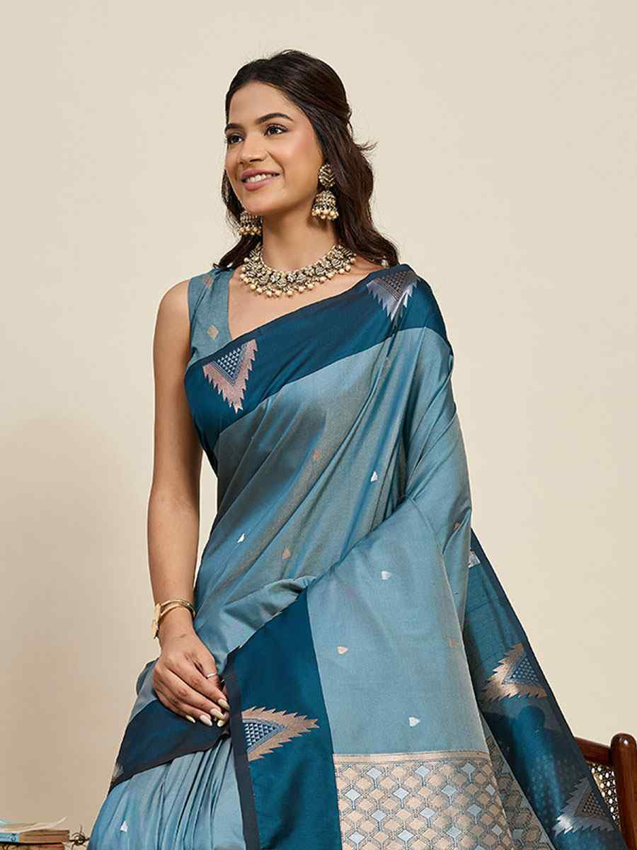 Blue Soft Silk Handwoven Casual Reception Festival Wedding Fancy Heavy Border Saree