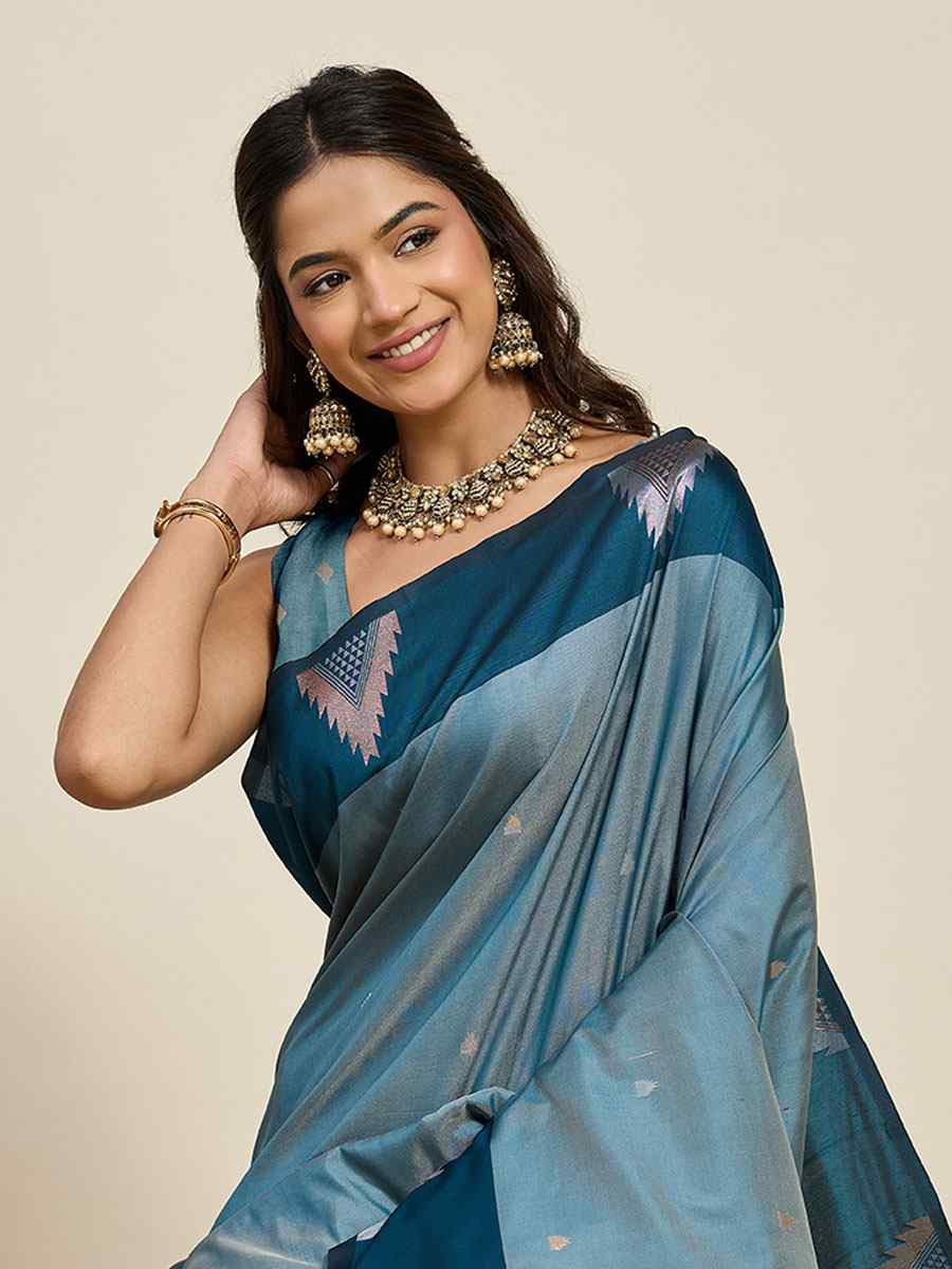 Blue Soft Silk Handwoven Casual Reception Festival Wedding Fancy Heavy Border Saree