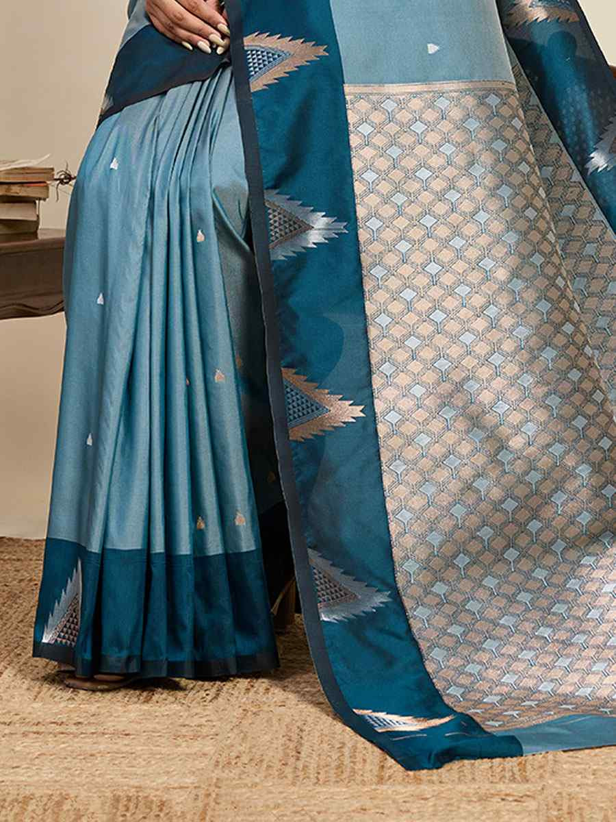 Blue Soft Silk Handwoven Casual Reception Festival Wedding Fancy Heavy Border Saree