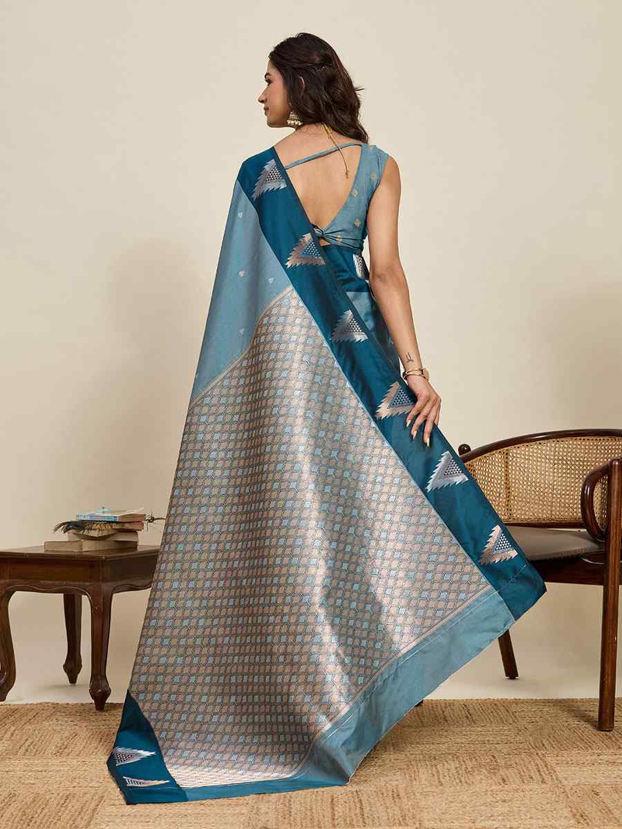 Blue Soft Silk Handwoven Casual Reception Festival Wedding Fancy Heavy Border Saree