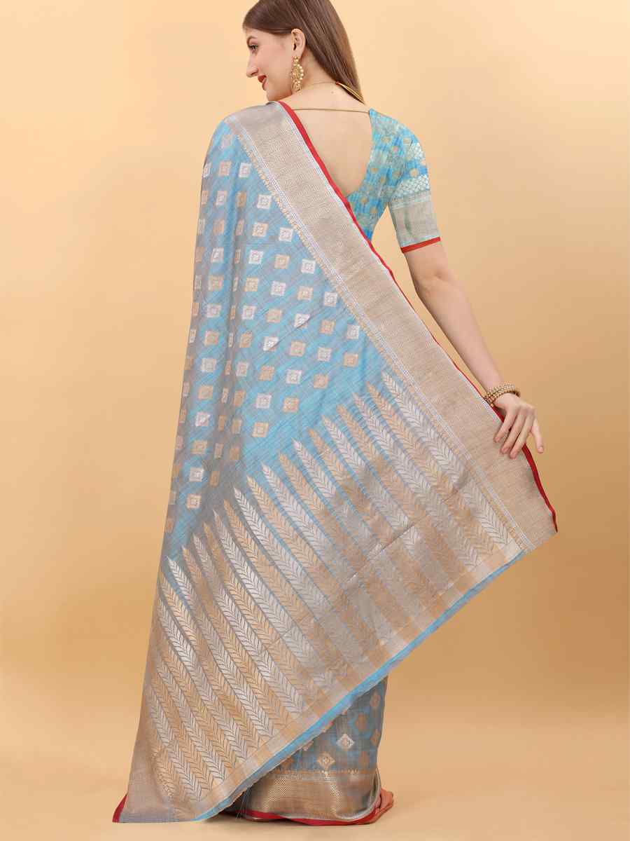 Blue Soft Silk Handwoven Wedding Festival Heavy Border Saree