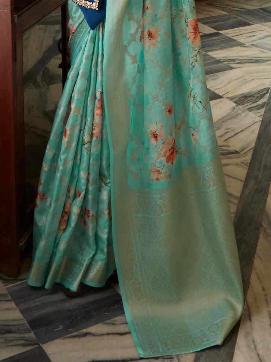 Blue Soft Silk Printed Casual Festival Contemporary Saree