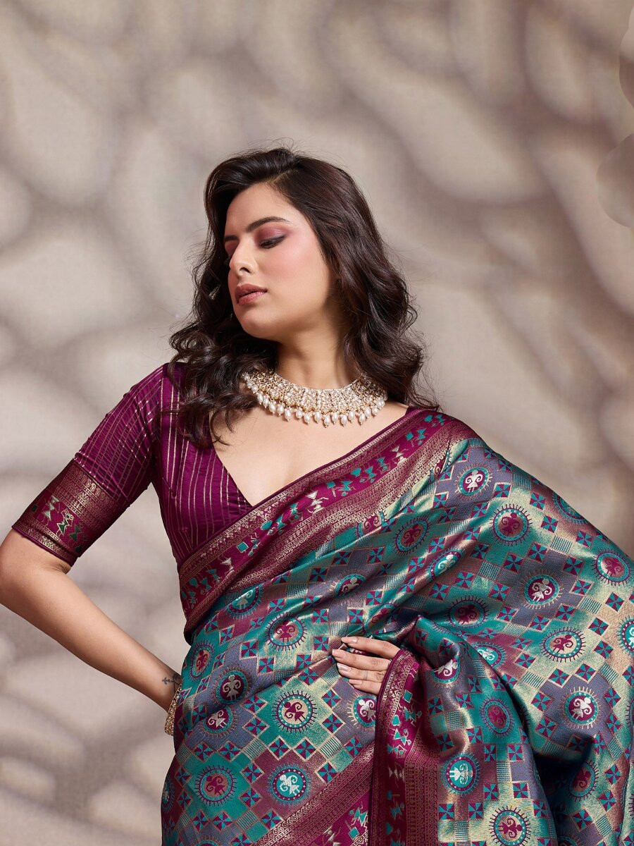 Blue Soft Silk Zari Meenakari Woven Work Wedding Reception Party Festival Casual Heavy Border Sarees