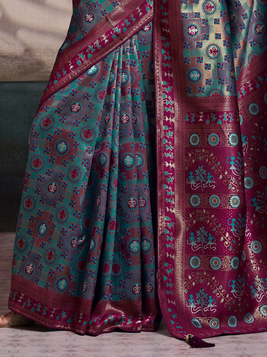 Blue Soft Silk Zari Meenakari Woven Work Wedding Reception Party Festival Casual Heavy Border Sarees