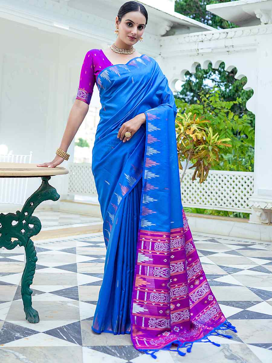 Blue South Silk Handwoven Wedding Festival Heavy Border Saree