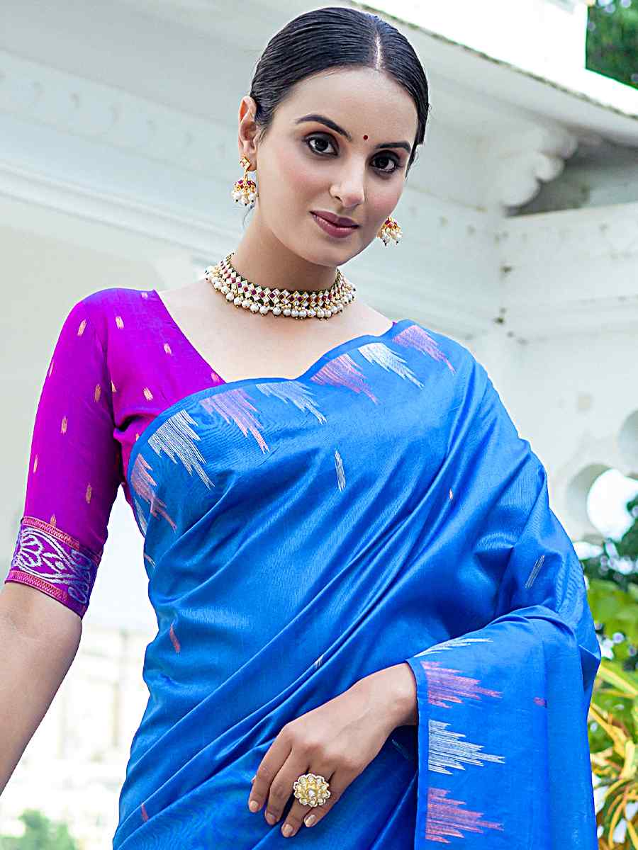 Blue South Silk Handwoven Wedding Festival Heavy Border Saree