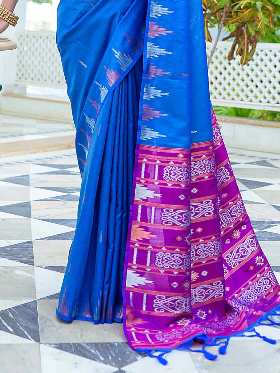 Blue South Silk Handwoven Wedding Festival Heavy Border Saree