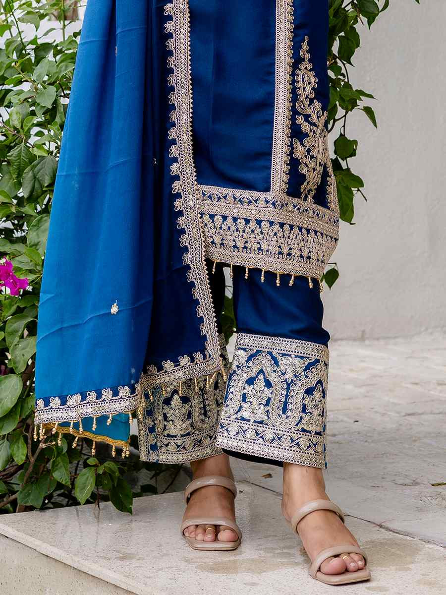 Blue Star Georgette Embroidered Festival Casual Ready Pant Salwar Kameez