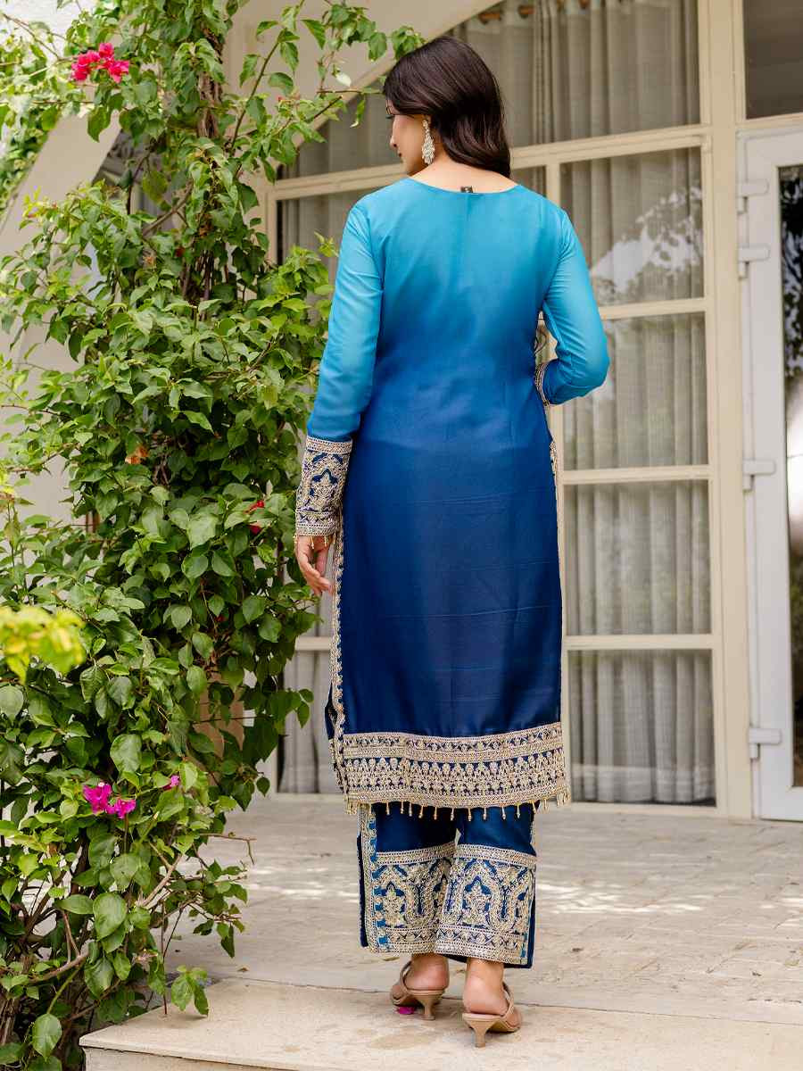 Blue Star Georgette Embroidered Festival Casual Ready Pant Salwar Kameez