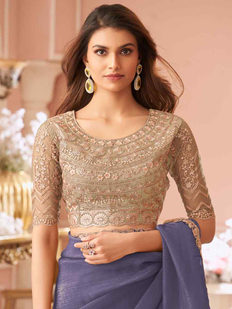 Blue Sunshine Georgette Embroidery Bridal Reception Festival Wedding Fancy Heavy Border Saree