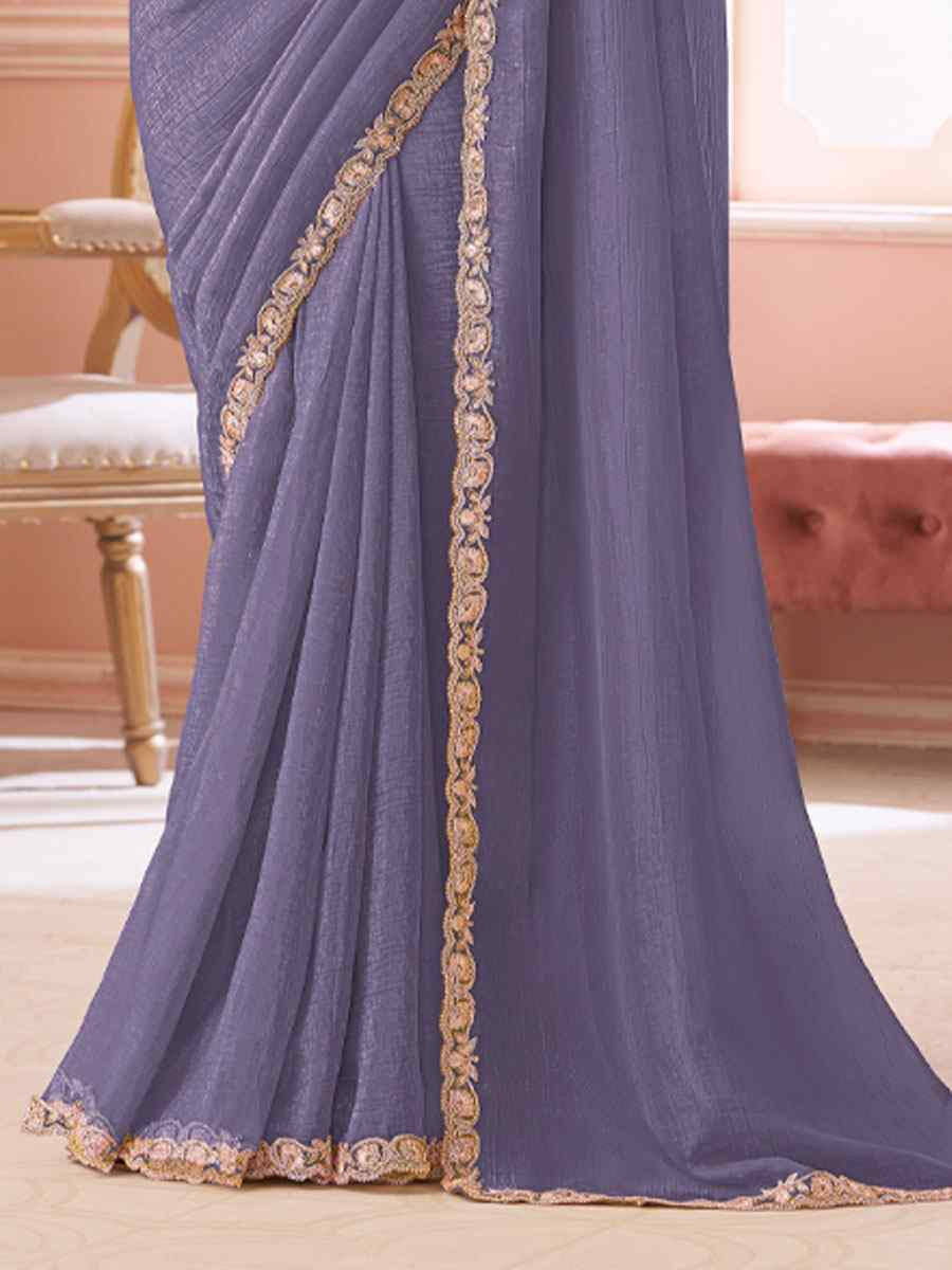 Blue Sunshine Georgette Embroidery Bridal Reception Festival Wedding Fancy Heavy Border Saree