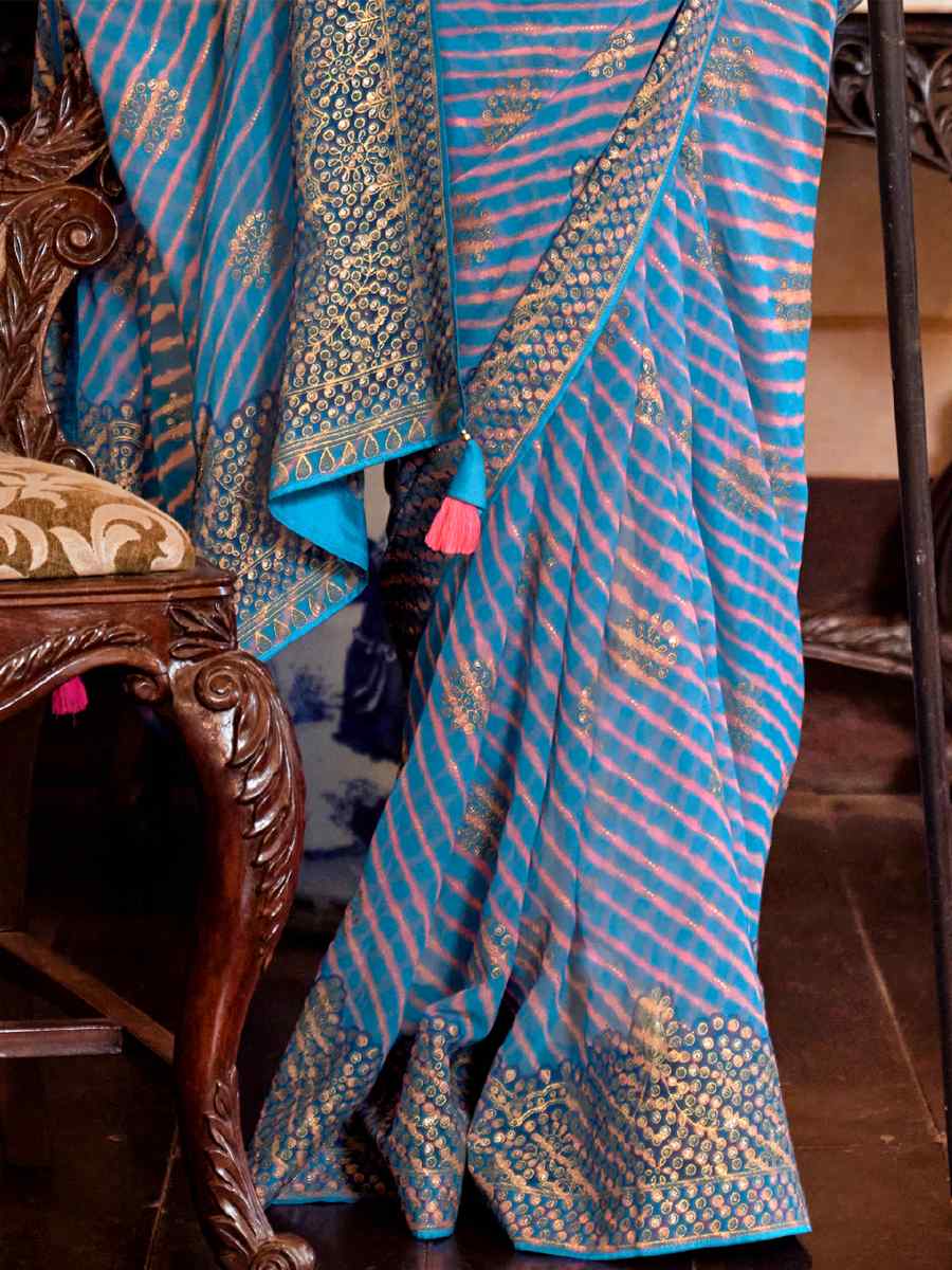 Blue Super Georgette Handwoven Party Festival Heavy Border Saree