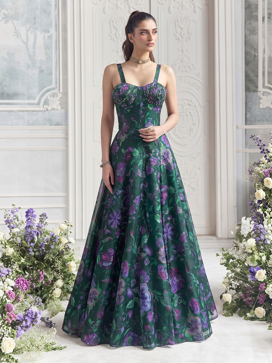 Blue Tabby Organza Printed Wedding Reception Party Wear Festival Ready Contemporary Lehenga Choli