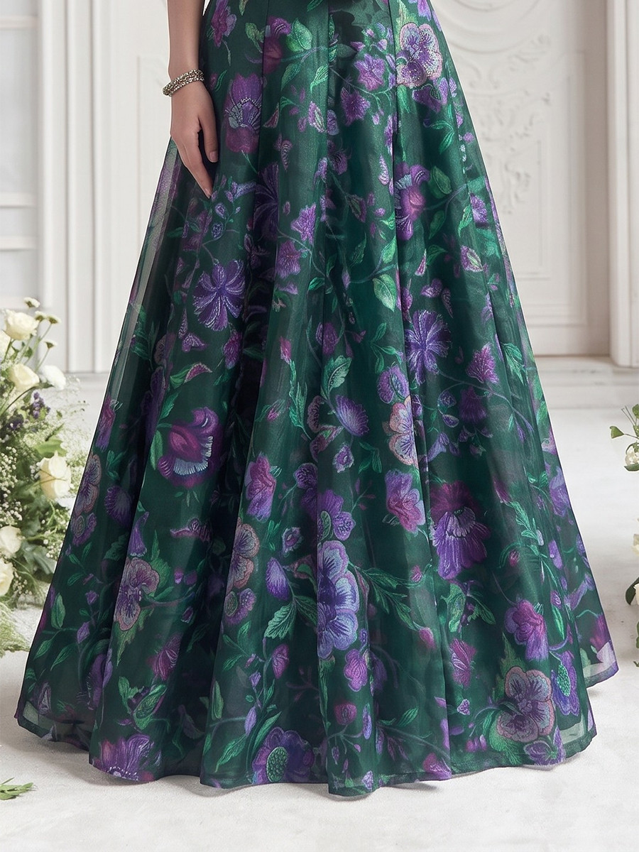 Blue Tabby Organza Printed Wedding Reception Party Wear Festival Ready Contemporary Lehenga Choli